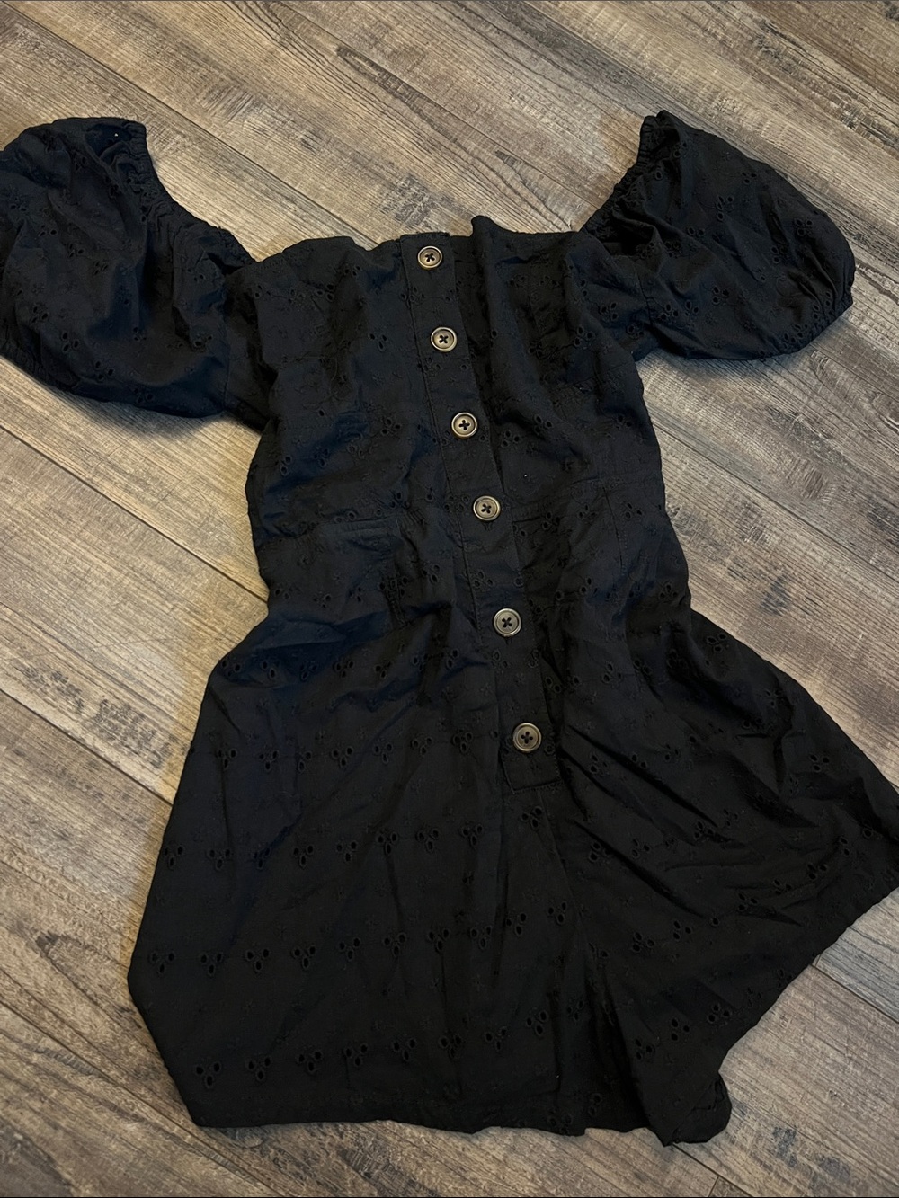 Urban Outfitters Black Textured Button-Front Romper